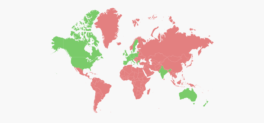 Instaspin Casino Επιτρεπόμενες χώρες Χάρτης Instaspin Casino Allowed Countries Map